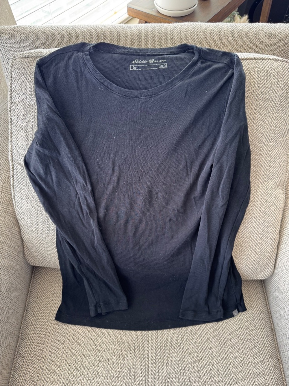 Eddie Bauer Women's Basic Long Sleeve Black Tee Shirt Large